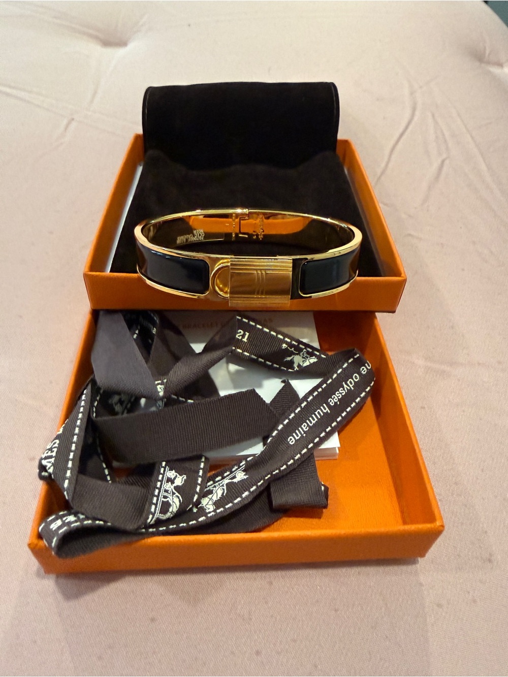 Hermes Enamel & Gold Clic H Bracelet - Black